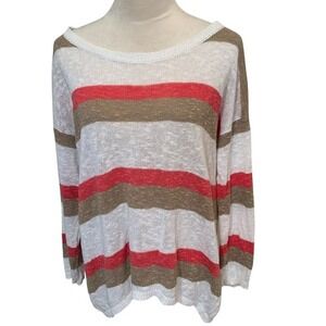 SOGI. White/Pink/Tan Sweater top.‎ Long sleeves. Size X1. Cotton/Linen.